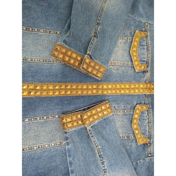 The Collective Works of Berek 2 Jean Jacket Size 1XL Gold Fully Studded Trim - Picture 7 of 16